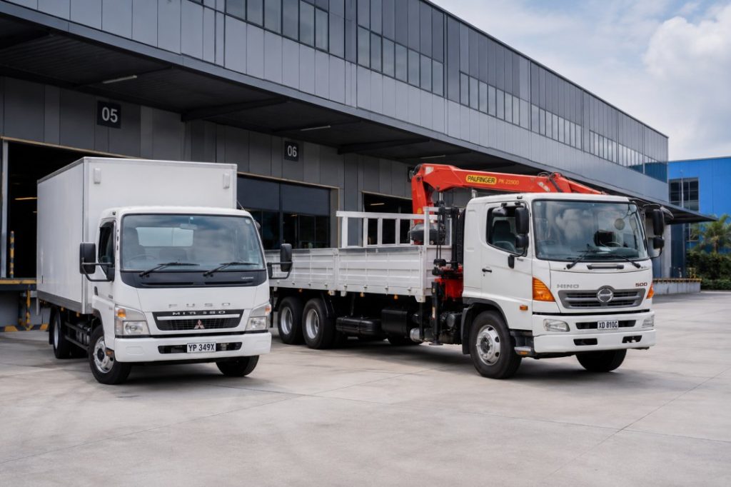 Commercial lorry rental fleet and crane trucks in Singapore