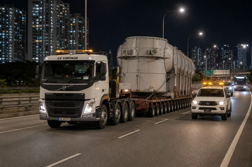 Heavy haulage truck transporting an oversized