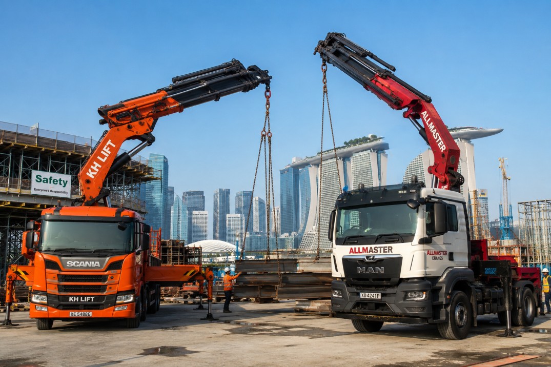 Comparing straight-boom lorry cranes and articulated crane rentals in Singapore