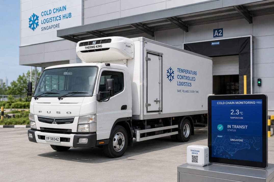 Refrigerated truck handling cold chain logistics compliance in Singapore
